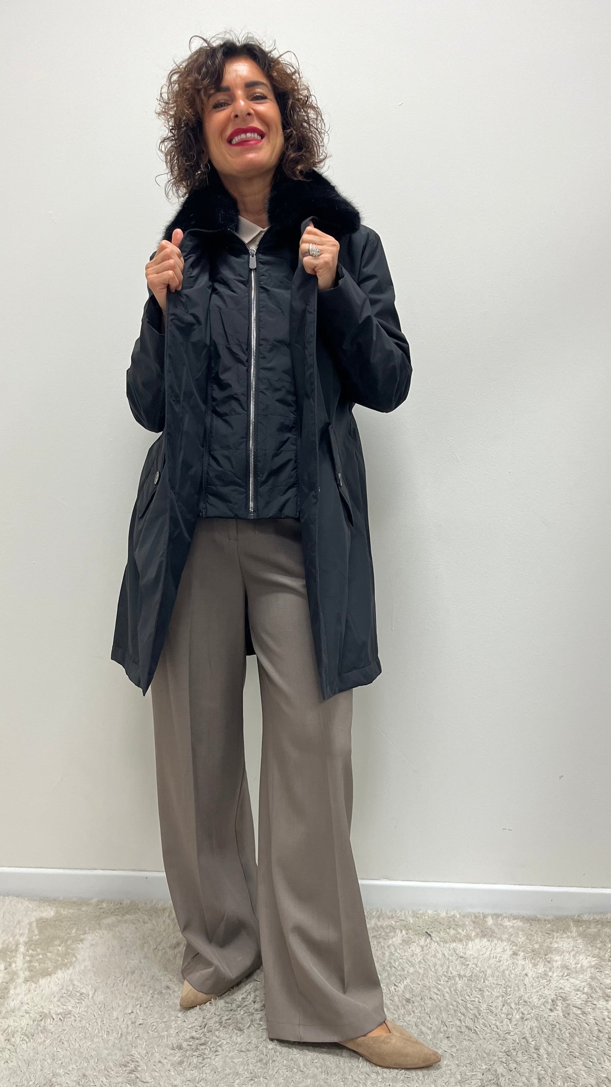 Trench con Collo Pelliccia Removibile Extasy Nero