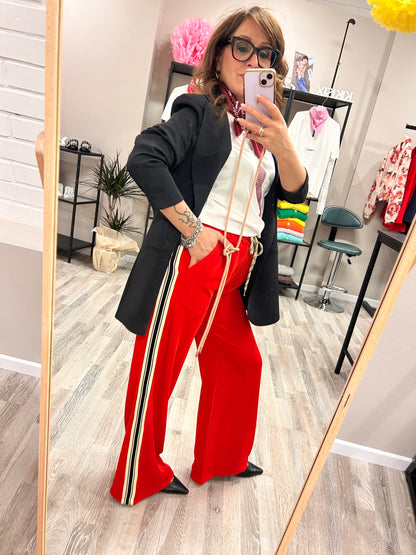 Susy Mix Pantalone Palazzo Rosso con Banda Laterale