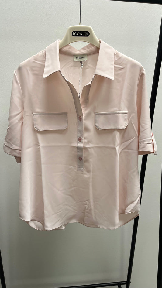 Camicia in Tessuto Fluido Rosa Cipria Susy Mix
