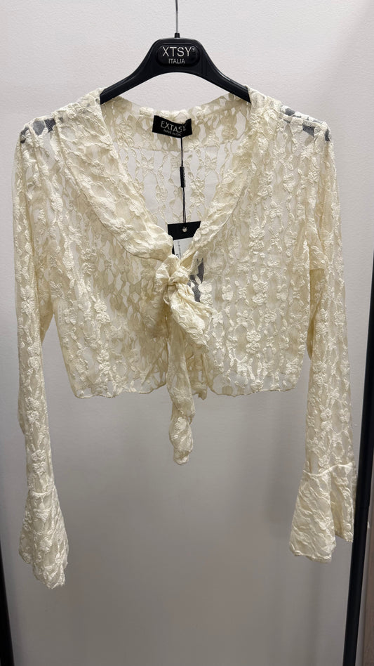 Camicia coprispalle pizzo con nodo Extasy burro