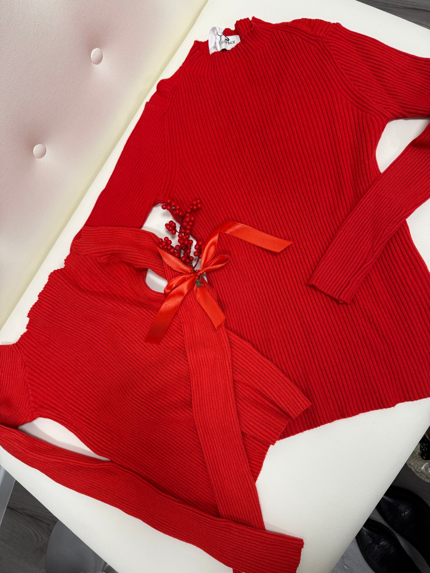 Maglia a Costine con Collo a Lupetto Susy Mix Rosso