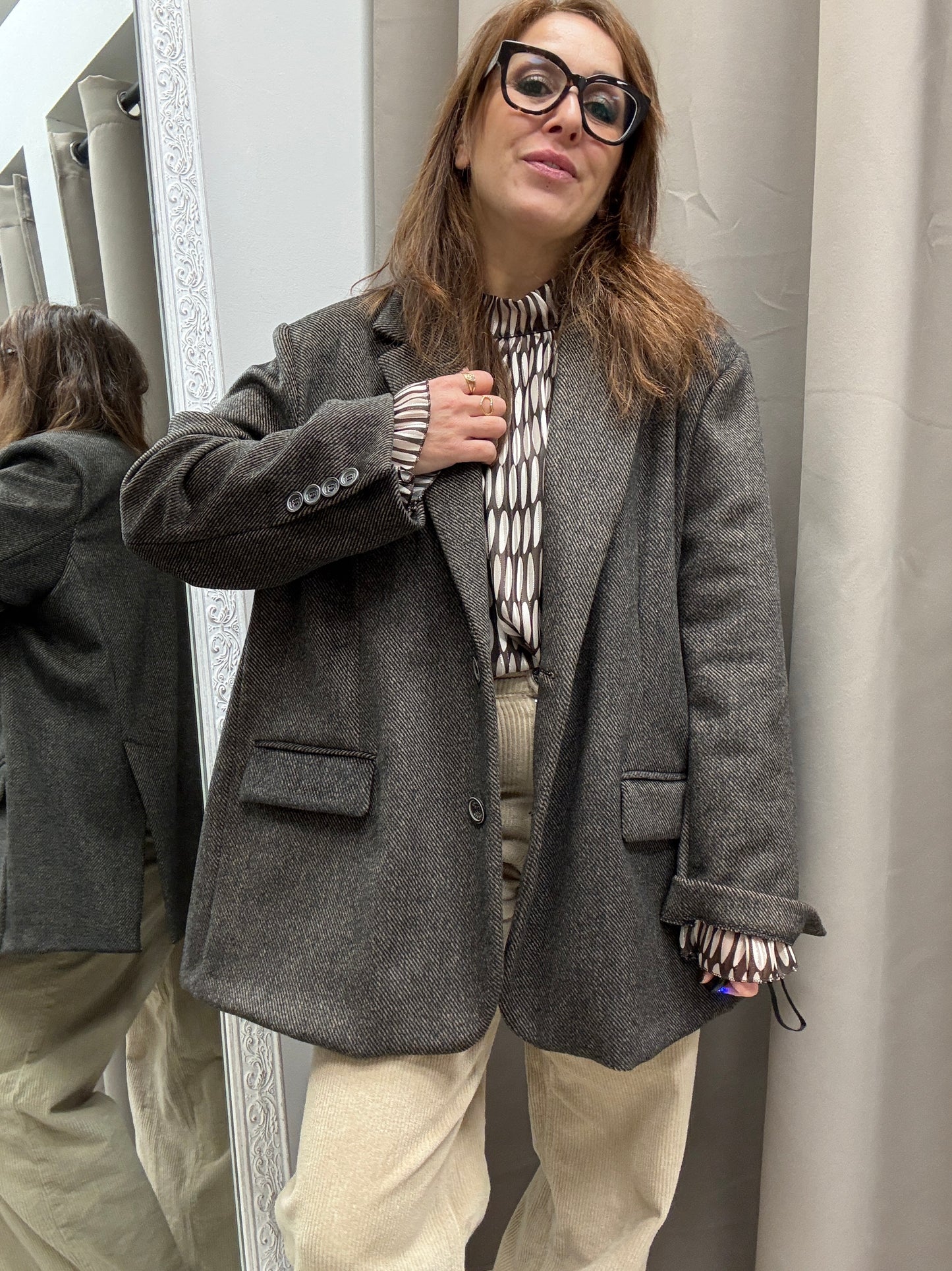 Giacca cappotto over spigata moro con spacchetti