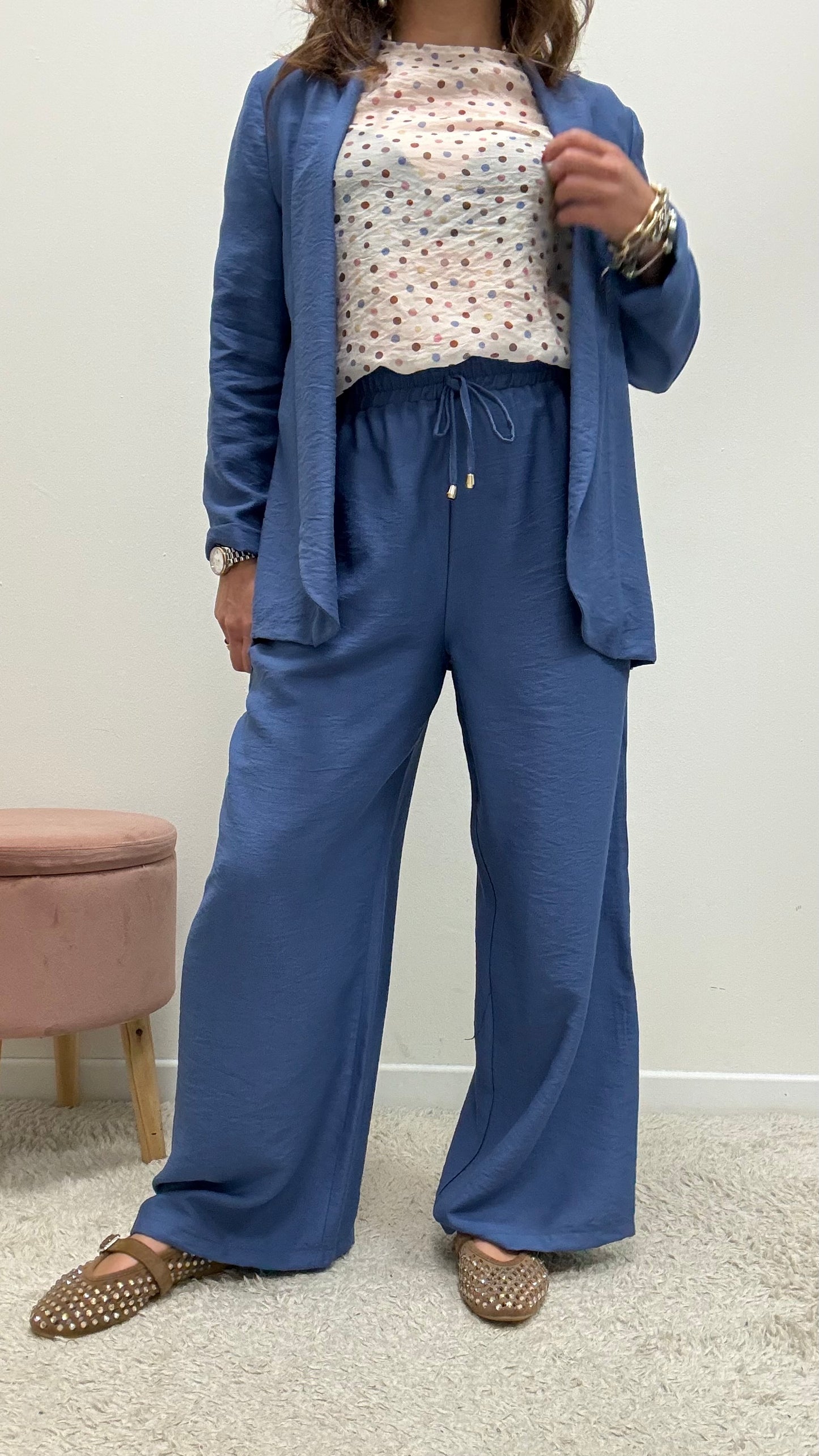 Pantaloni viscosa stropicciata blu Extasy