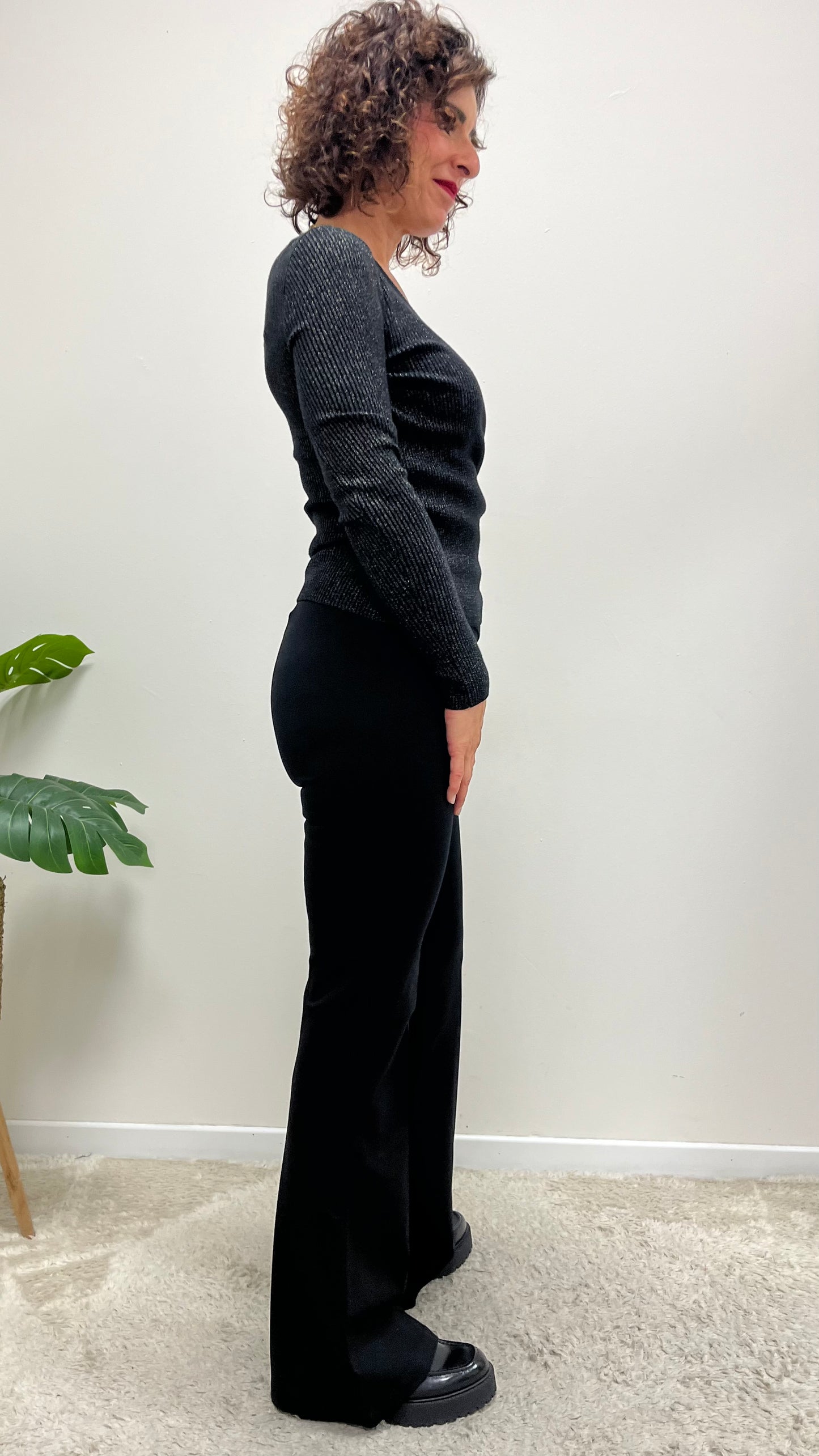 Pantalone a zampa in punto milano Extasy nero