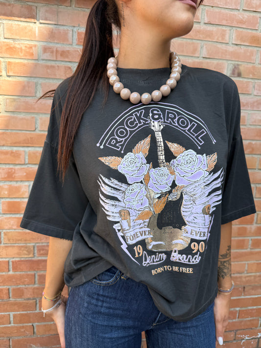 HaveOne T-Shirt Over con Stampa Rock & Roll