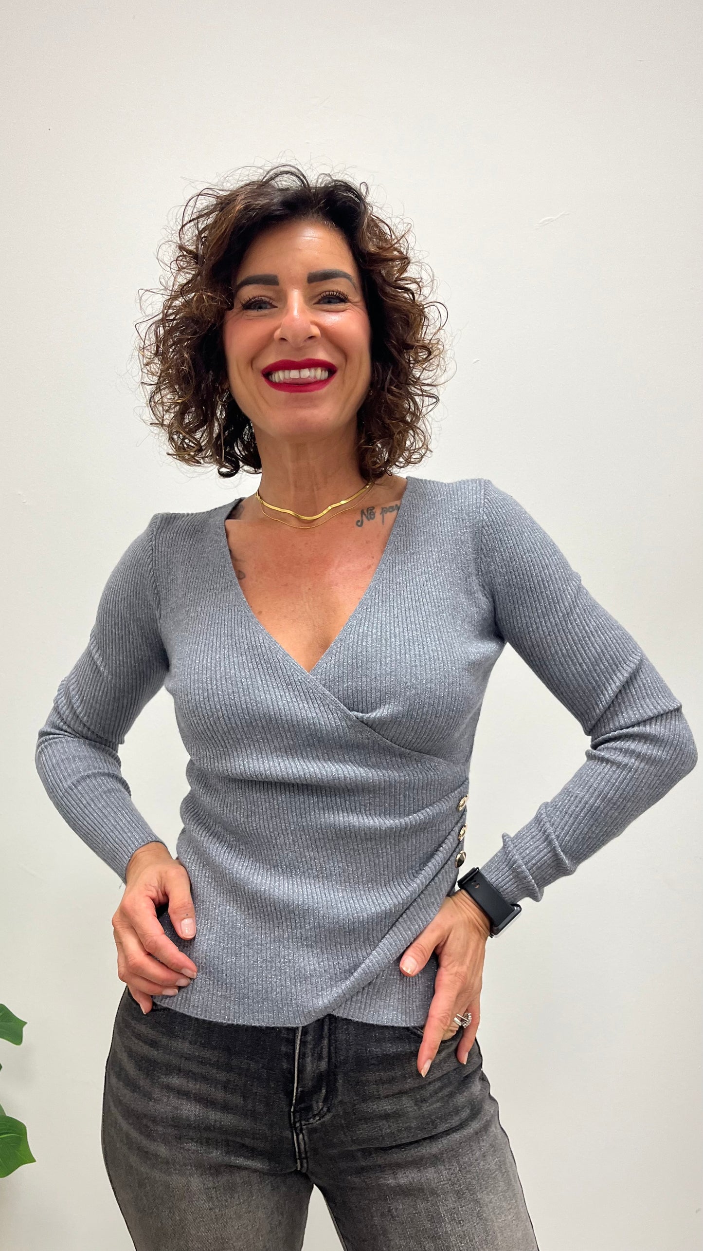 Maglia incrociata Lurex Extasy grigio