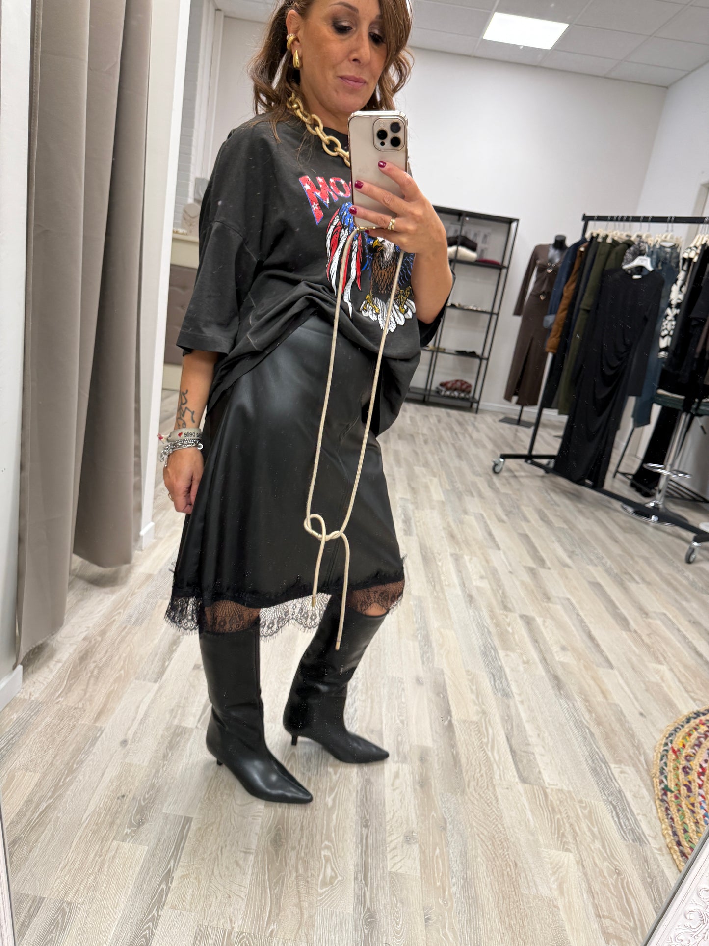 PREORDINE Gonna ecopelle pizzo nero Haveone