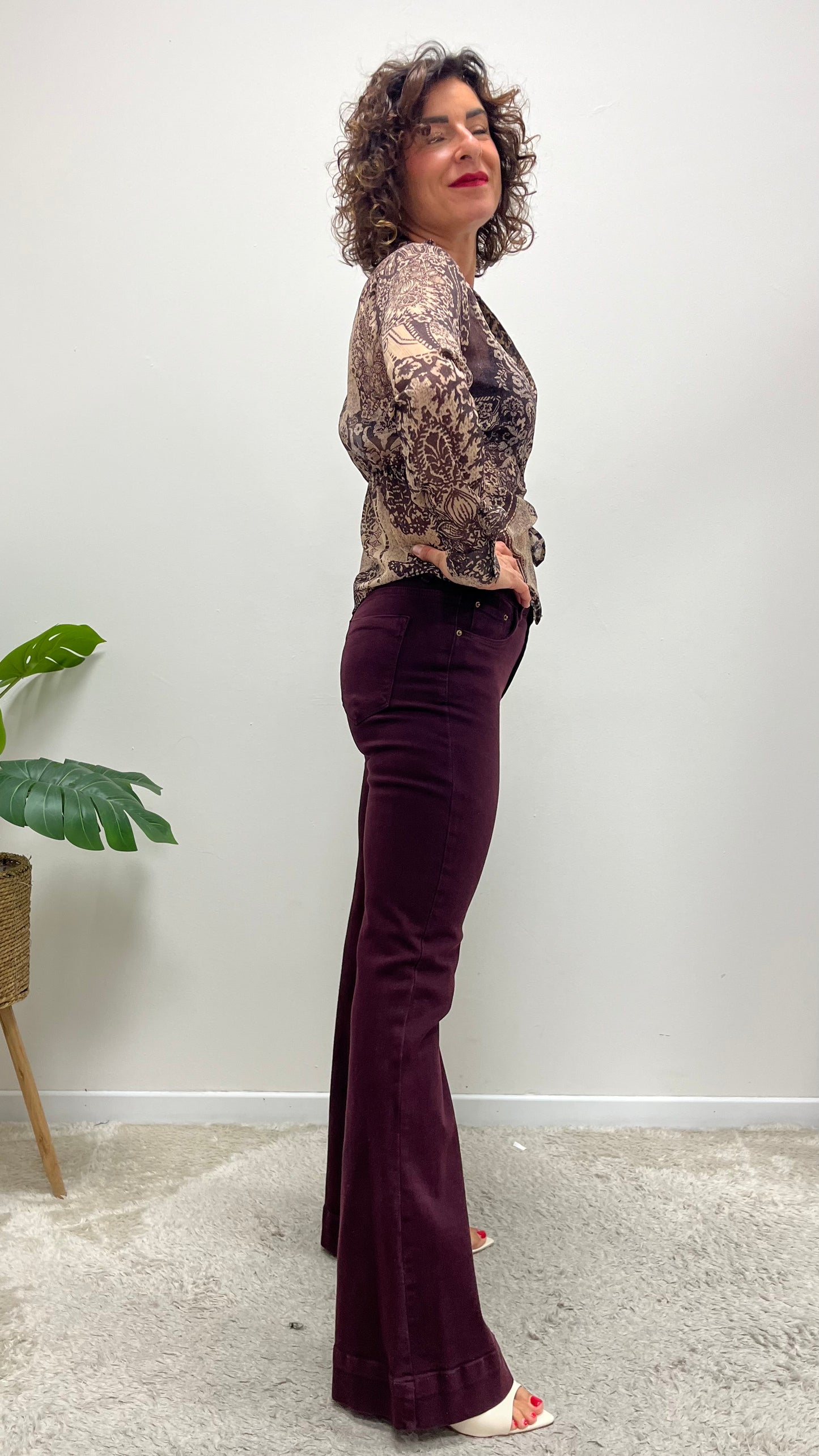 Pantaloni zampa cotone bordeaux Extasy