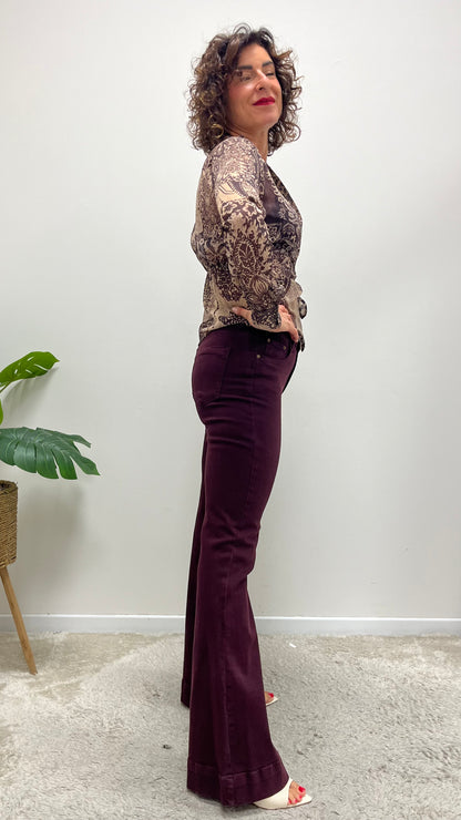 Pantaloni zampa cotone bordeaux Extasy