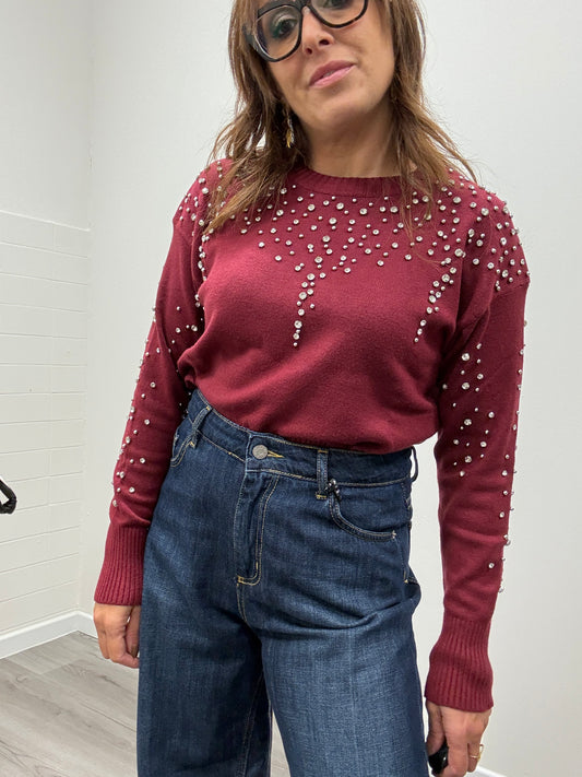 Maglia con strass vino Haveone