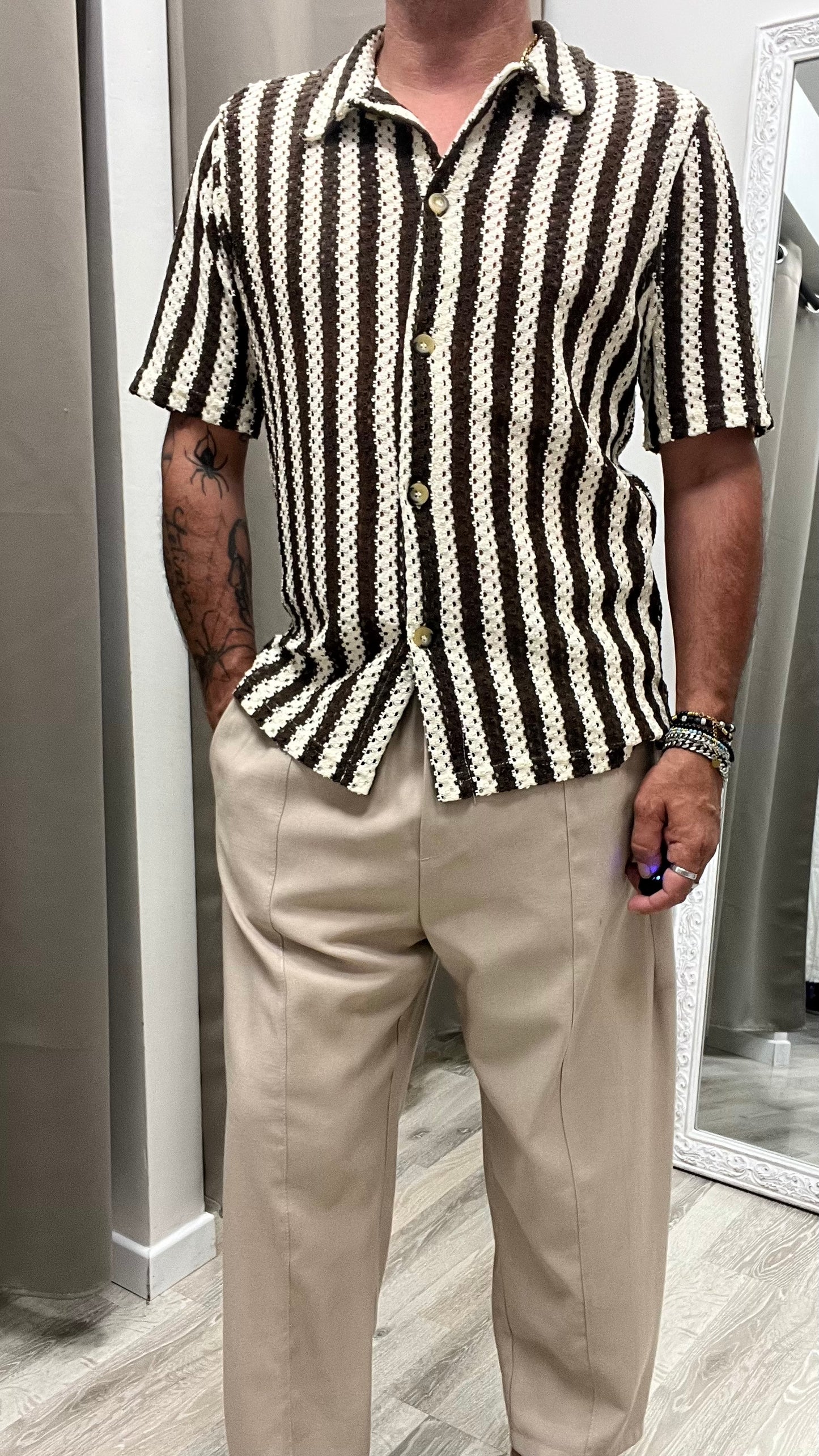 Camicia Righe Traforata Burro Moro Imperial