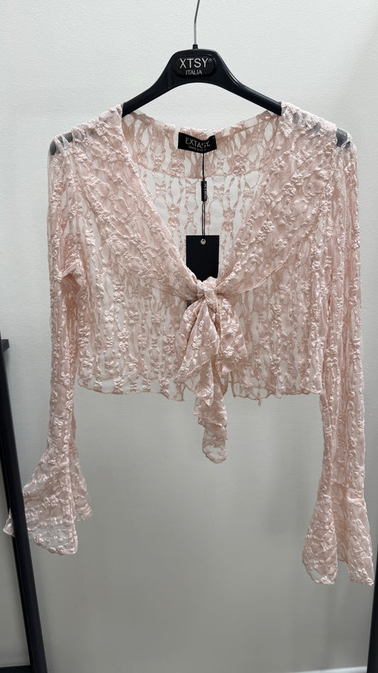 Camicia coprispalle pizzo con nodo Extasy rosa