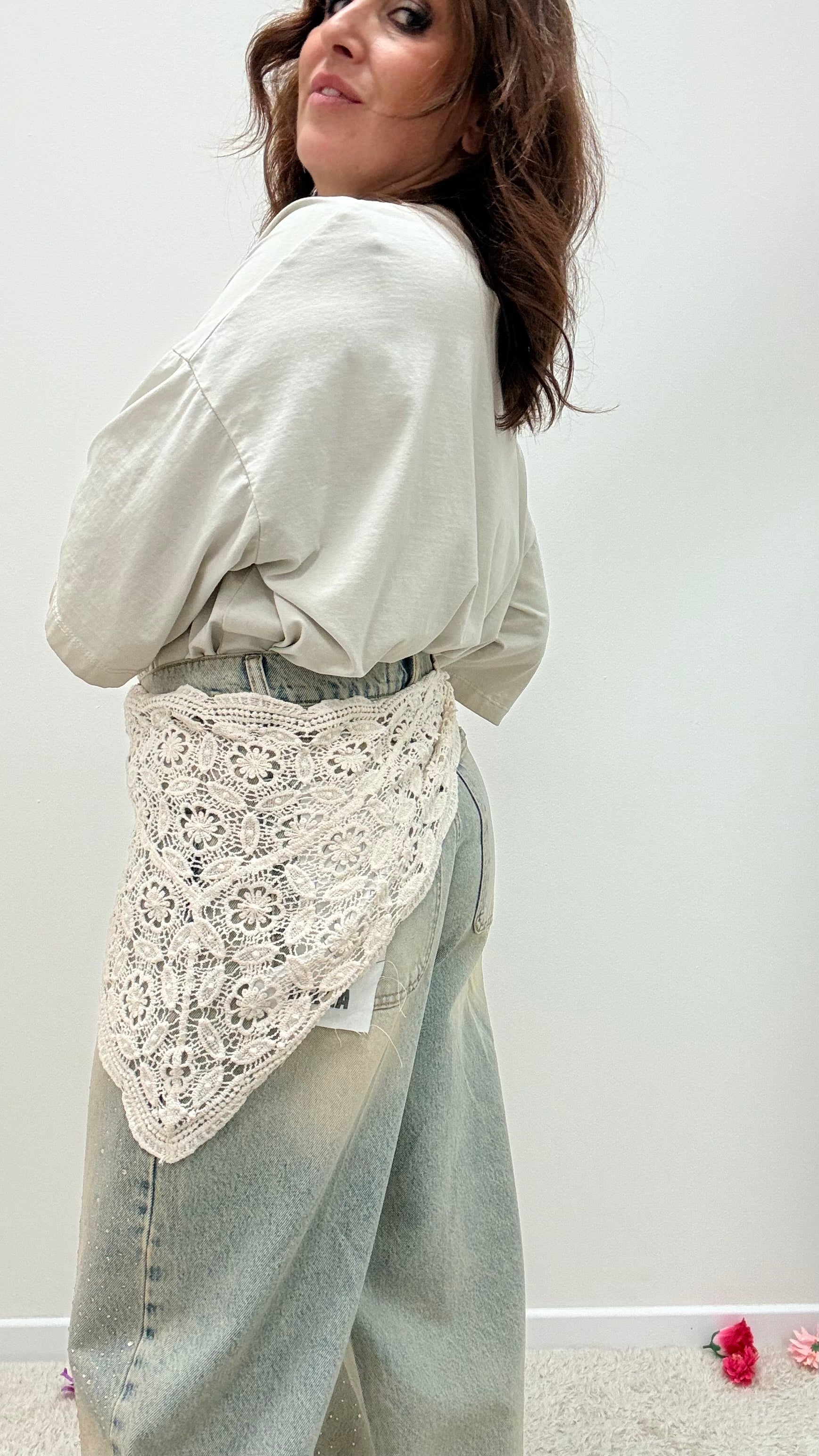 Bandana pizzo macramè burro Memoire