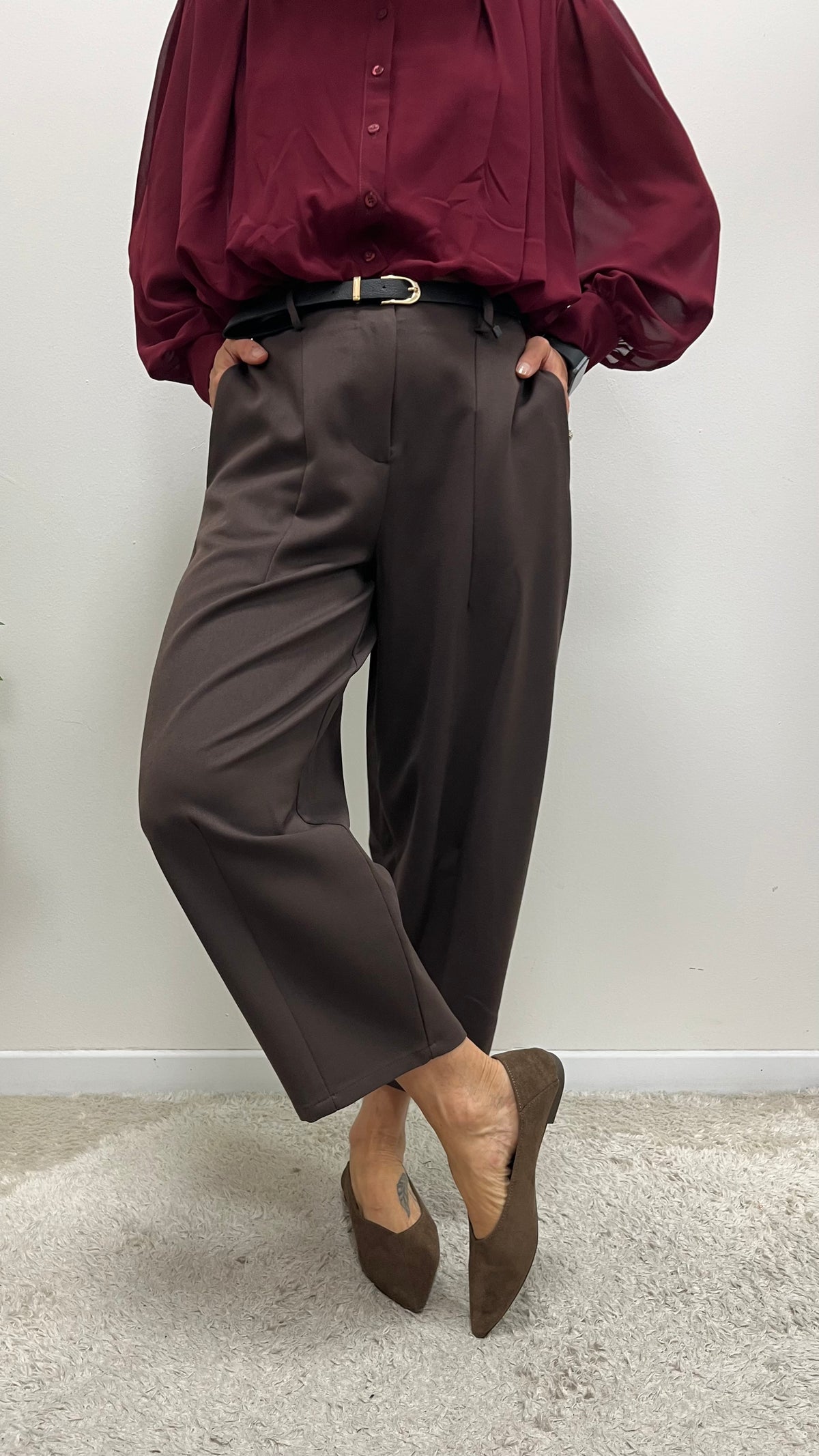 pantalone baloon con cintura extasy moro