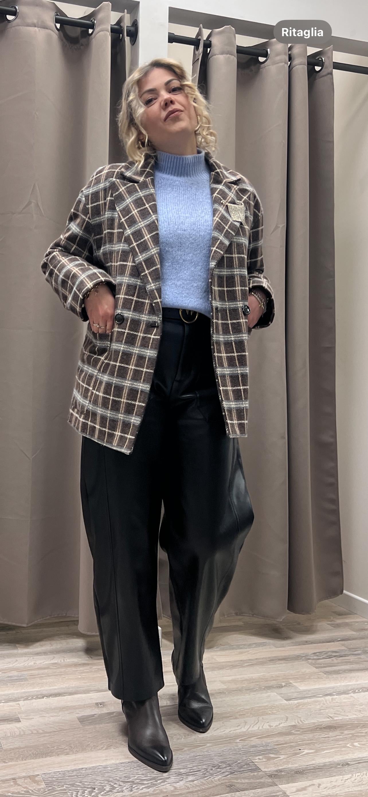 Giacca cappotto over check moro con trapuntata