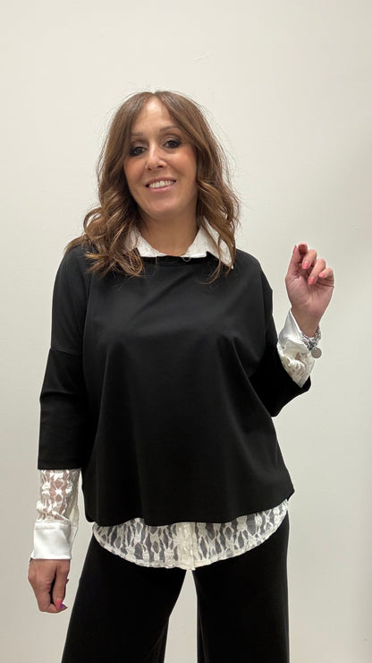 Completo blusa + pantaloni Extasy nero