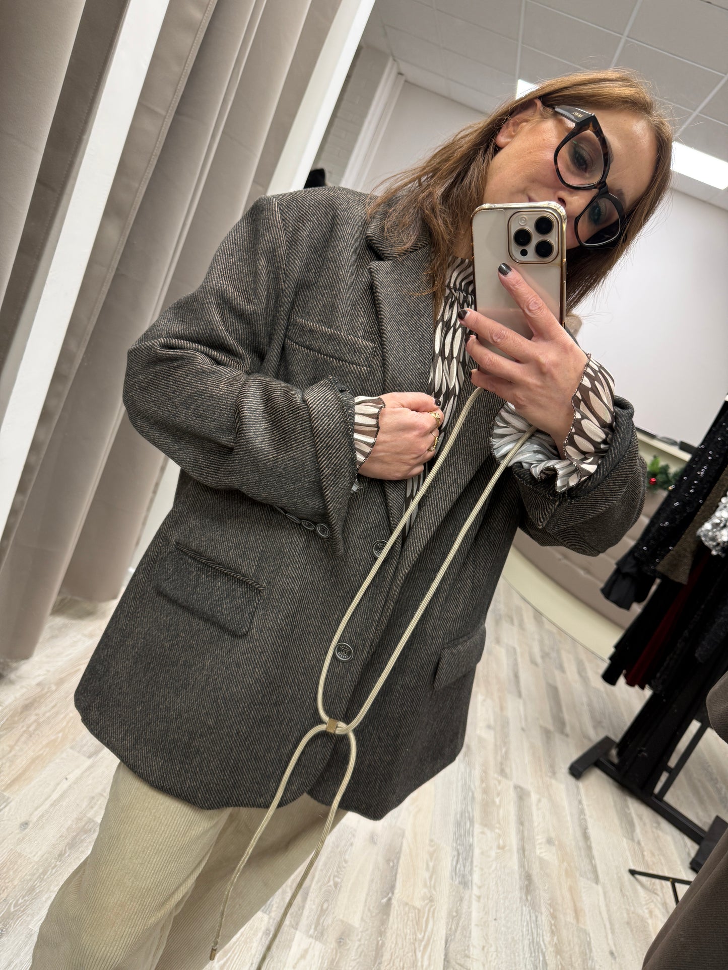 Giacca cappotto over spigata moro con spacchetti