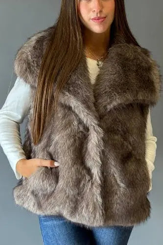 Gilet ecopelliccia tortora Susy Mix