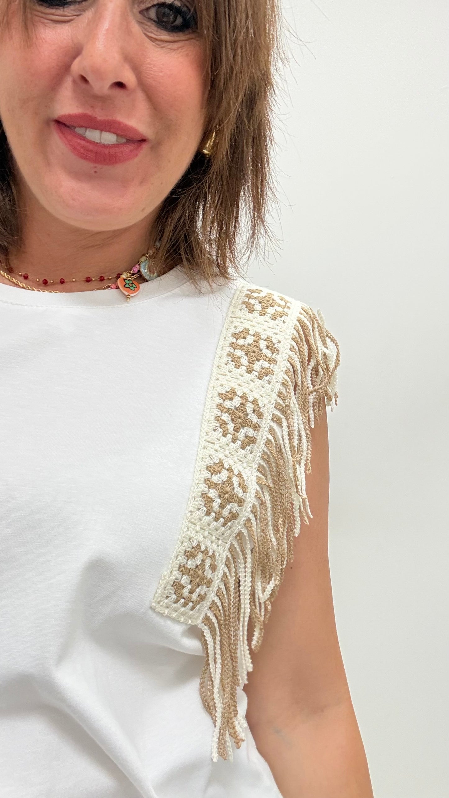 T-shirt con frange camel Extasy