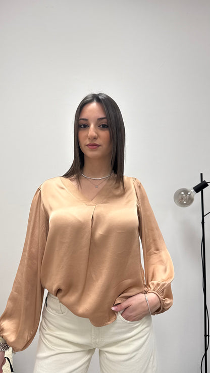 Blusa raso viscosa 100% scollo a V Haveone Blush