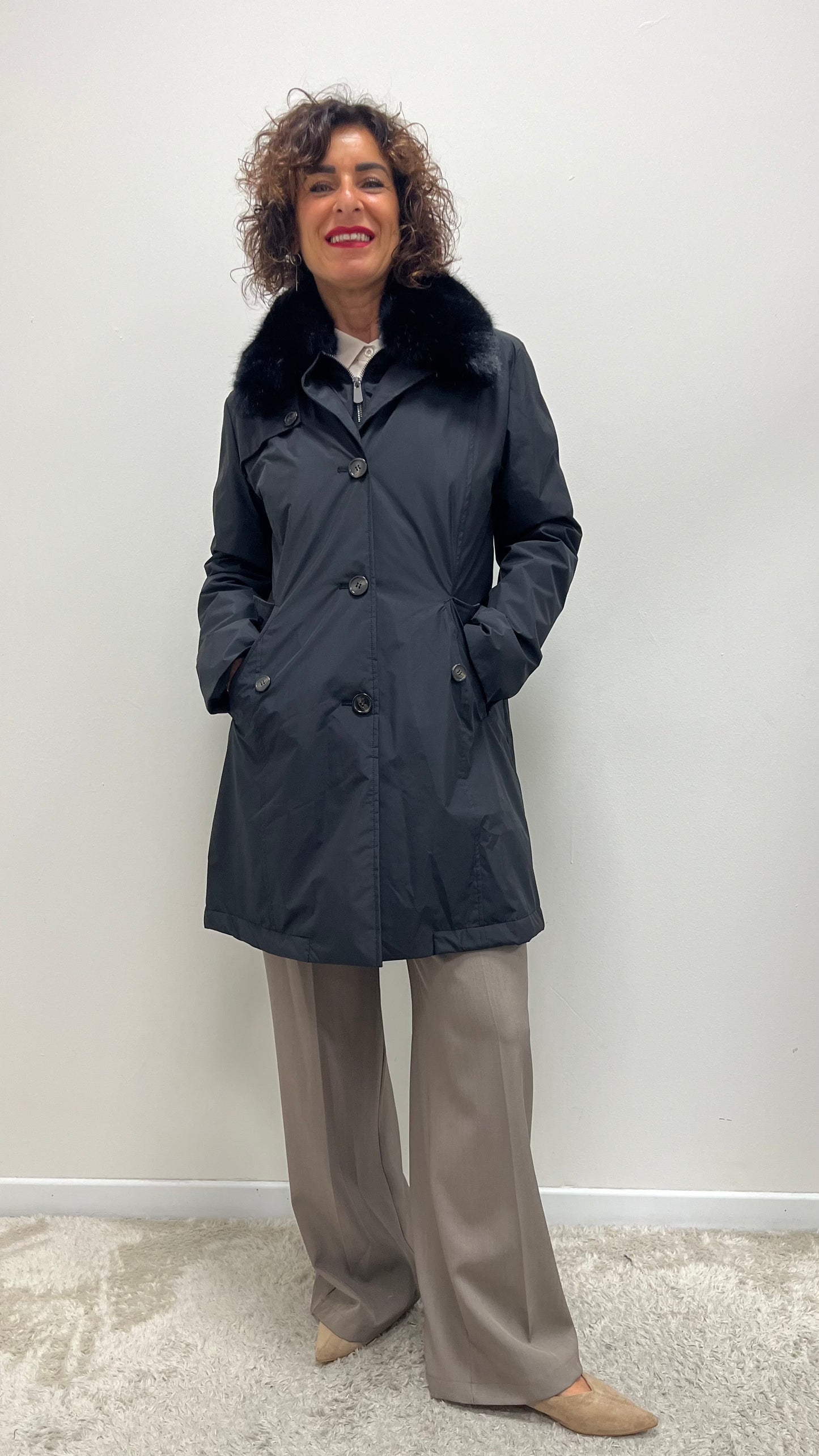 Trench con Collo Pelliccia Removibile Extasy Nero