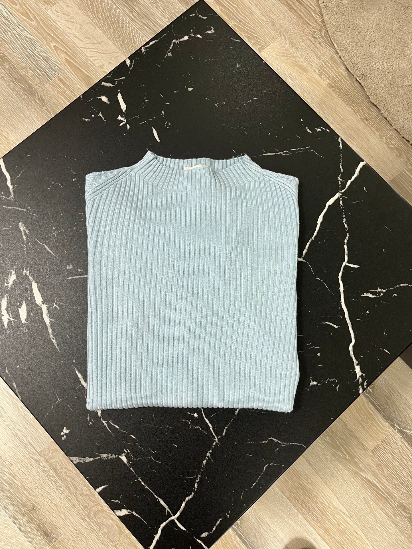 Maglia a Costine con Collo a Lupetto Susy Mix Azzurra