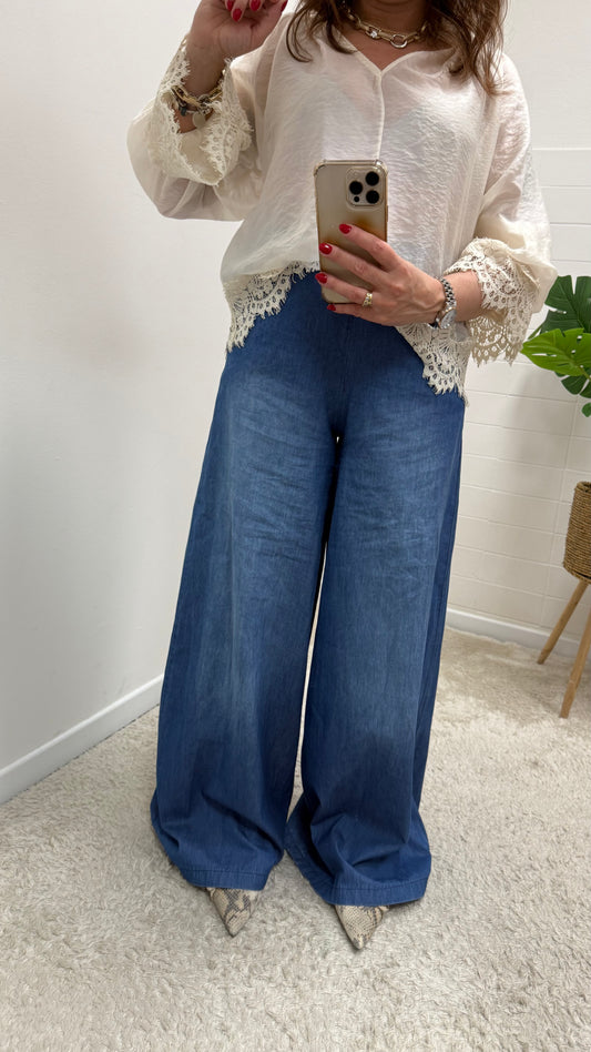 Pantalone Palazzo in Chambray Susy Mix