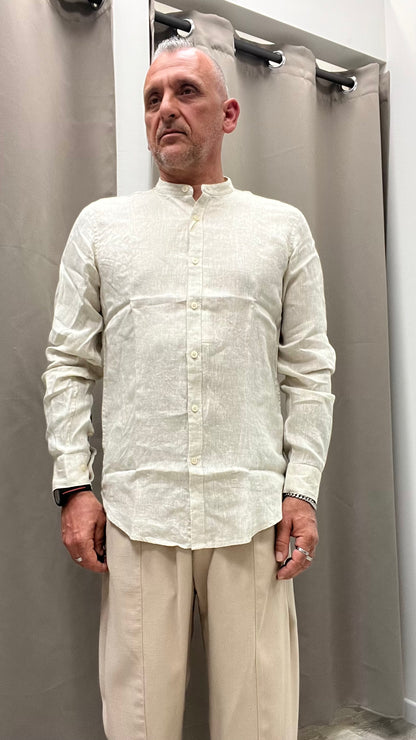 Camicia in Lino Beige Collo Coreana Gianni Lupo
