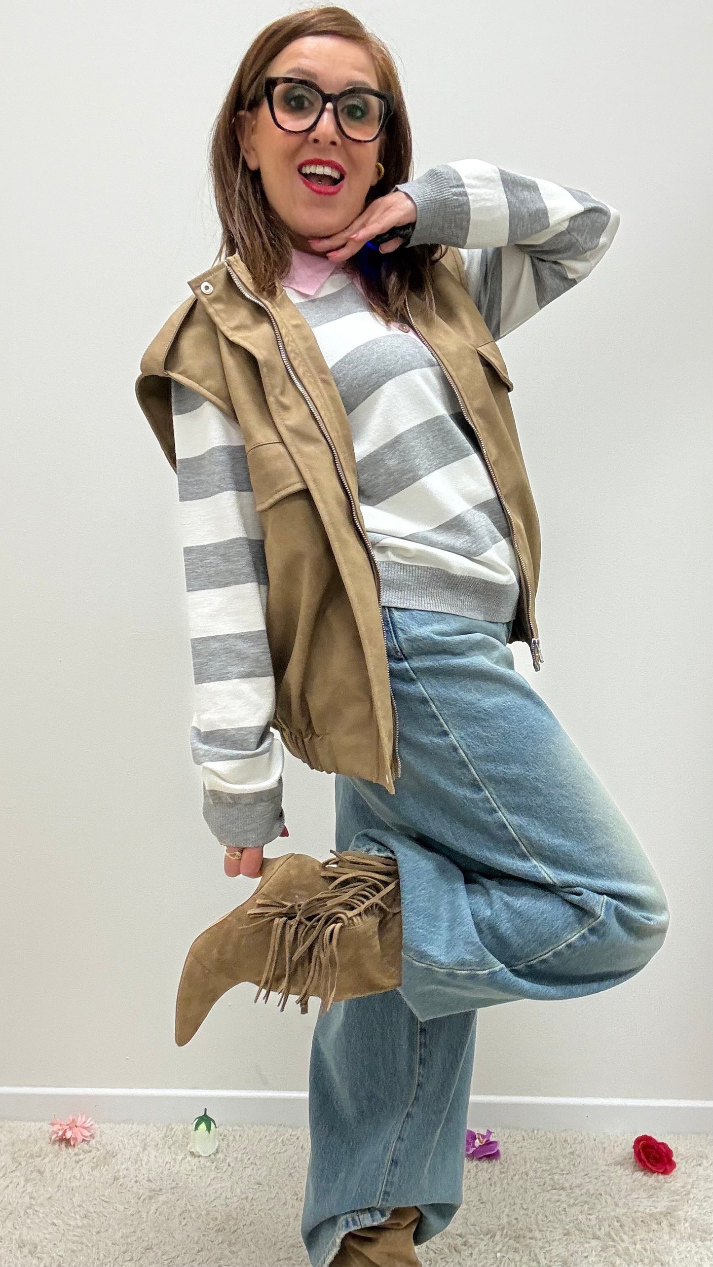 Stivali con frange tortora