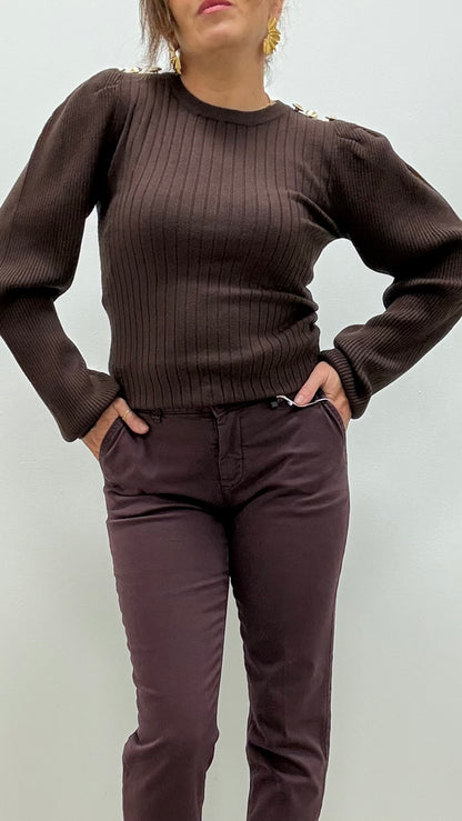 Maglia girocollo bottoni gioiello Extasy moro (Copia)
