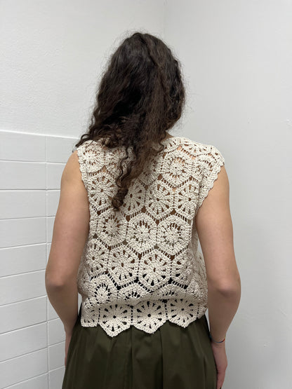Susy Mix Gilet in Macramé Beige