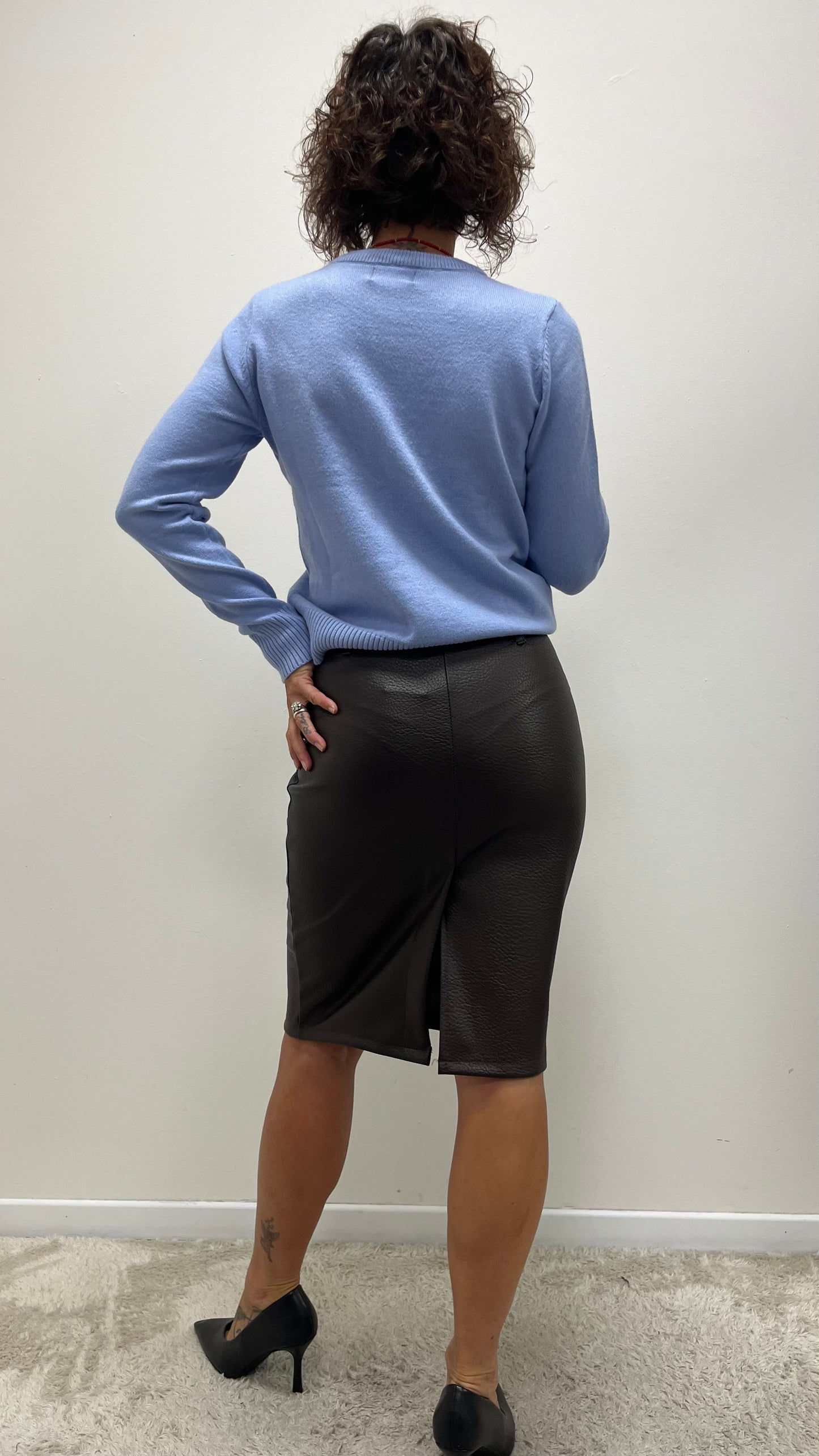 Maglia Paricollo Paillettes e Strass Extasy Azzurra