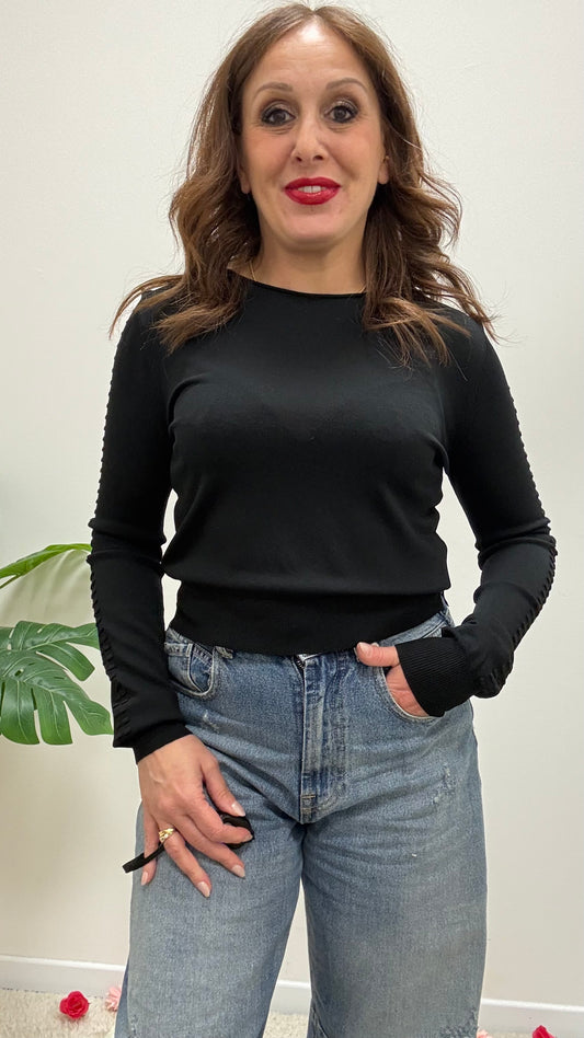 Maglia crop manica lavorata Extasy Nera