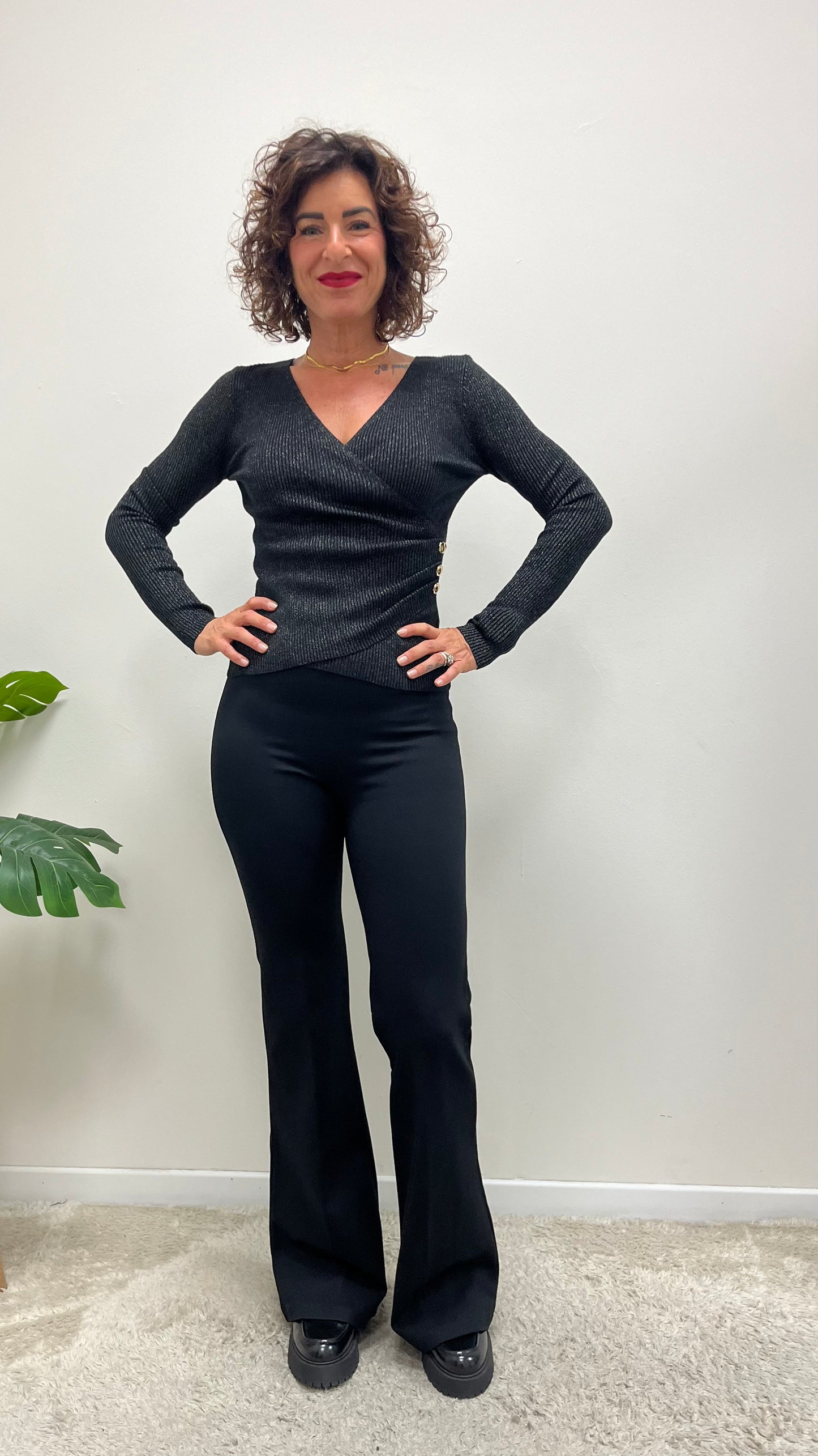 Pantalone a zampa in punto milano Extasy nero