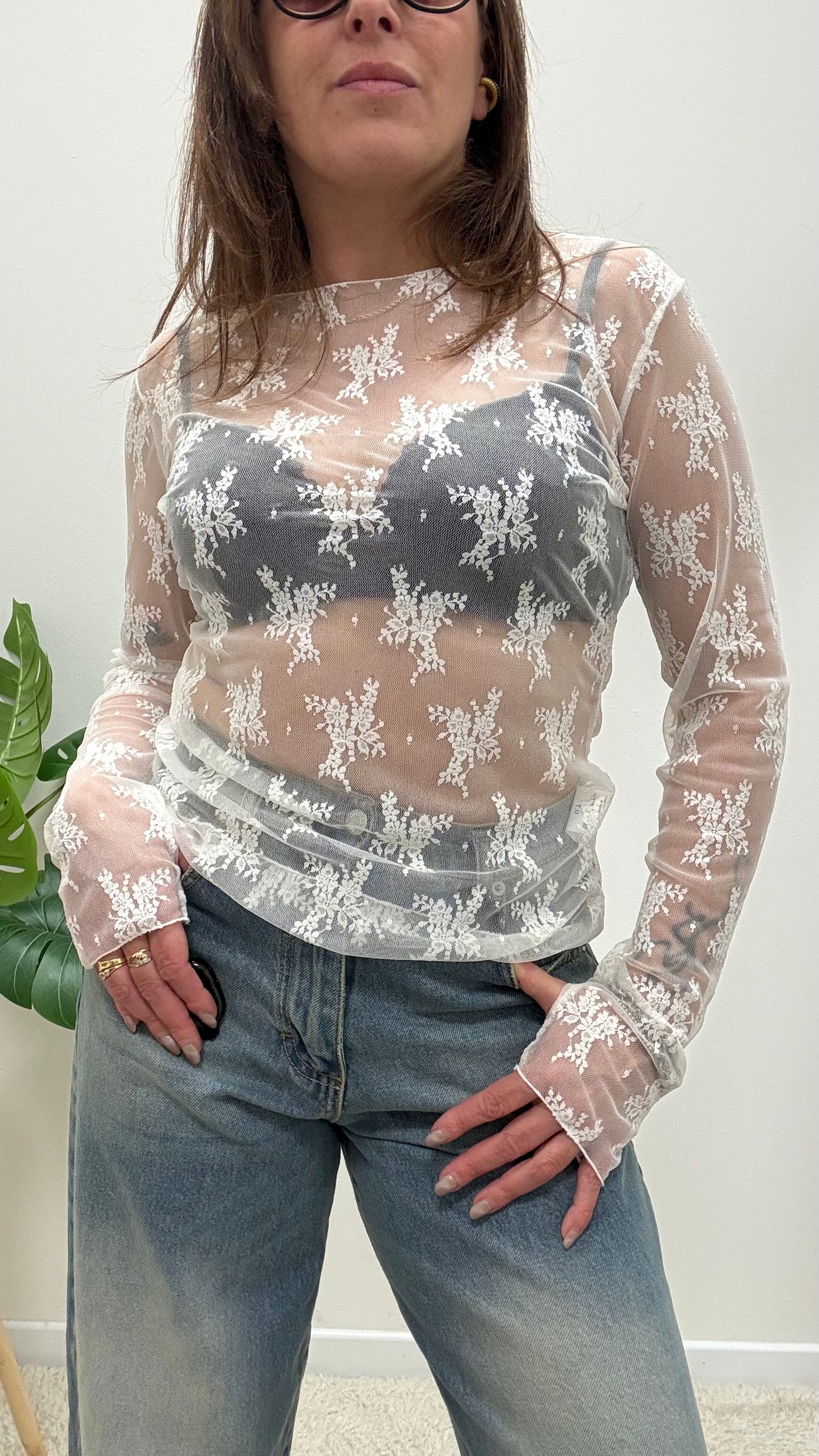 Maglia pizzo con guantino Susy Mix Burro