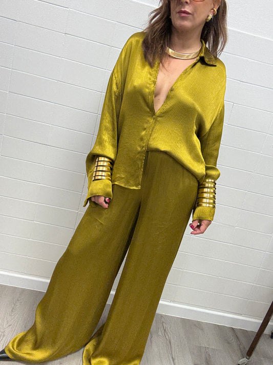 Pantalone in viscosa stropicciata olio Haveone