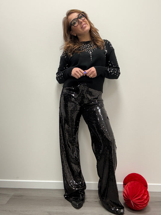 Pantaloni paillettes Haveone nero