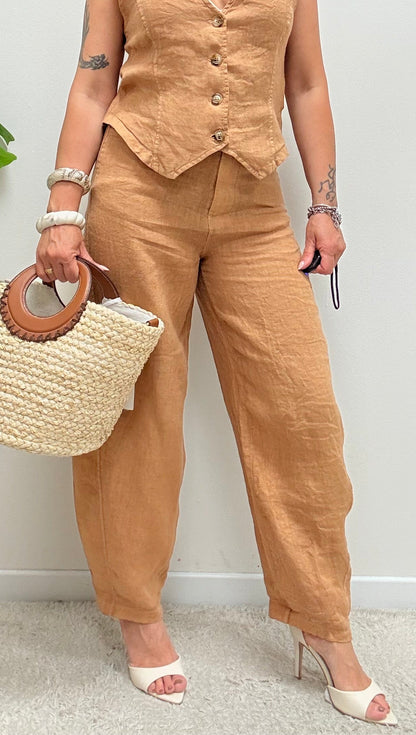 Pantaloni Barbara in lino cammello Haveone