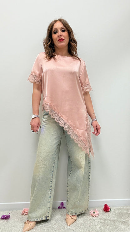 Maglia raso asimmetrica pizzo Memoire