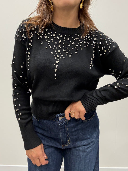 Maglia con strass nero Haveone