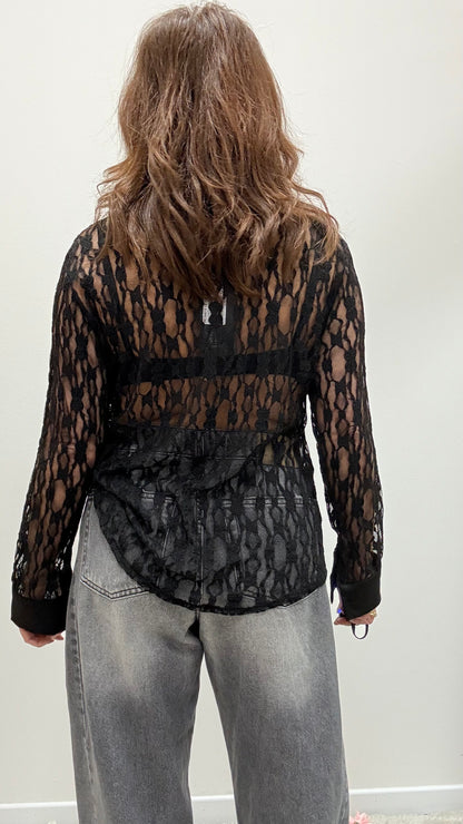 Camicia pizzo e raso Extasy nero