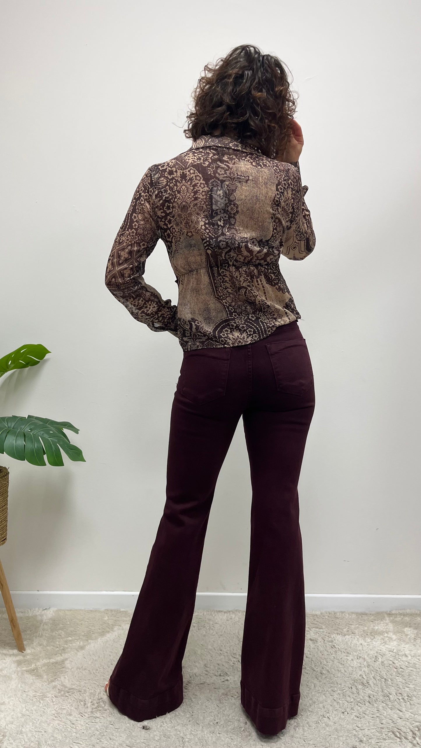 Pantaloni zampa cotone bordeaux Extasy