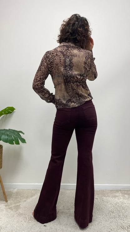 Pantaloni zampa cotone bordeaux Extasy