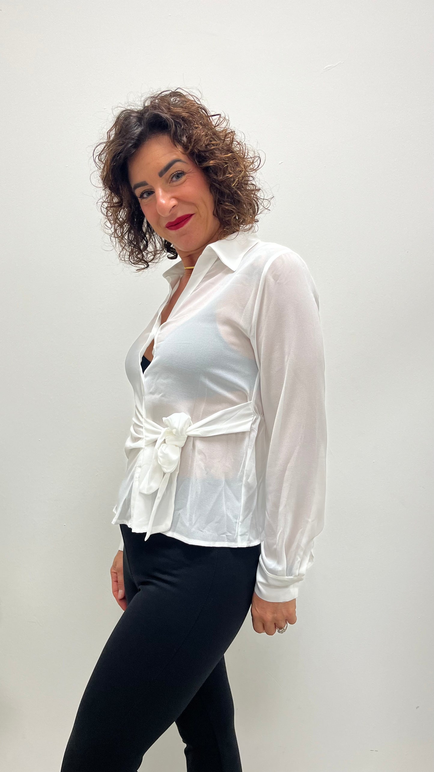 Camicia in georgette con nodo Extasy bianca