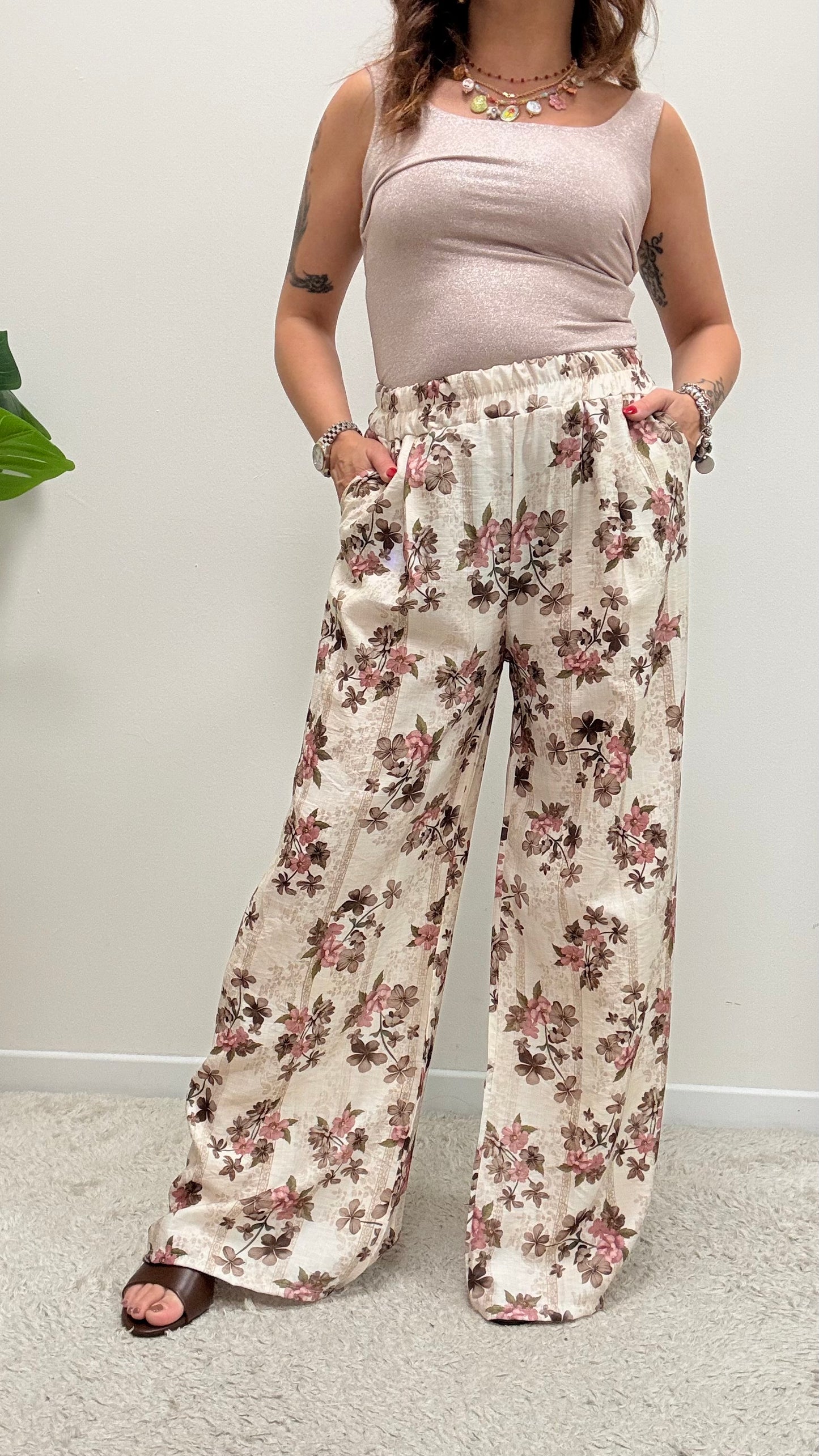 Pantalone Palazzo fiore rosa Extasy
