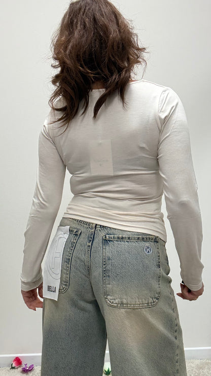 Maglia basica scollo quadrato Susy Mix burro