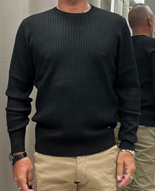 Gianni Lupo Maglia Girocollo Nera Uomo Intrecciato