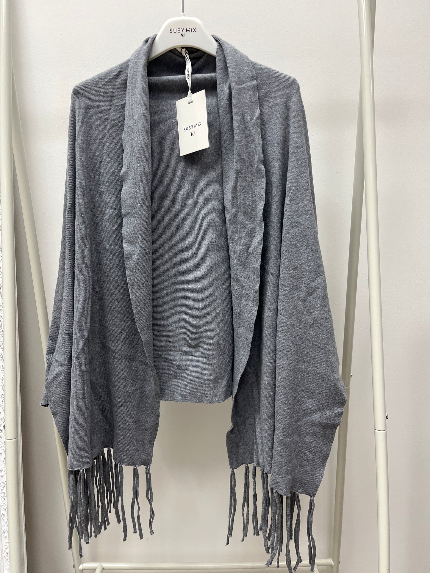 Poncho con frange Susy Mix Grigio