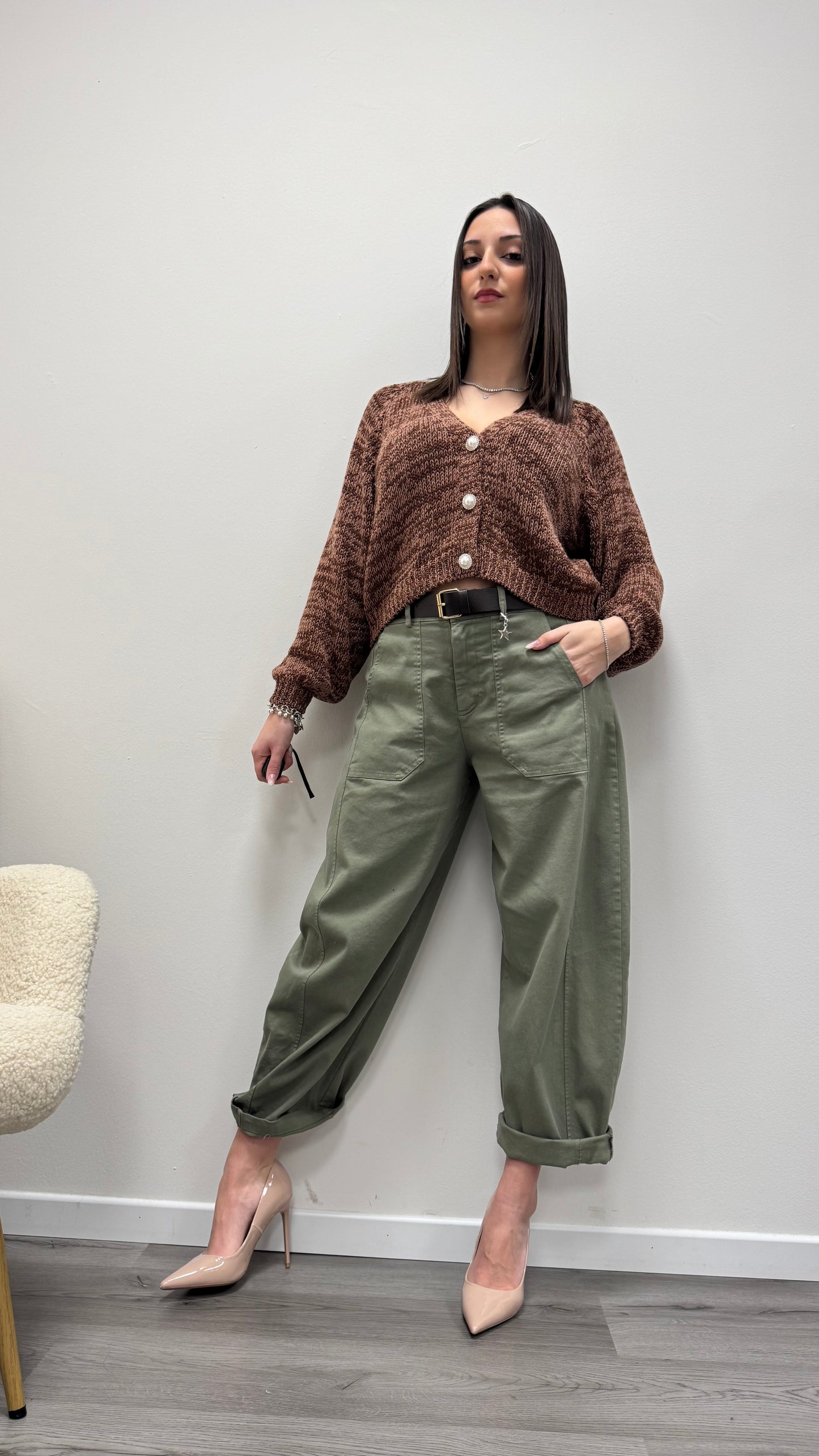 Cardigan gioiello rosa blush e filo lurex Haveone