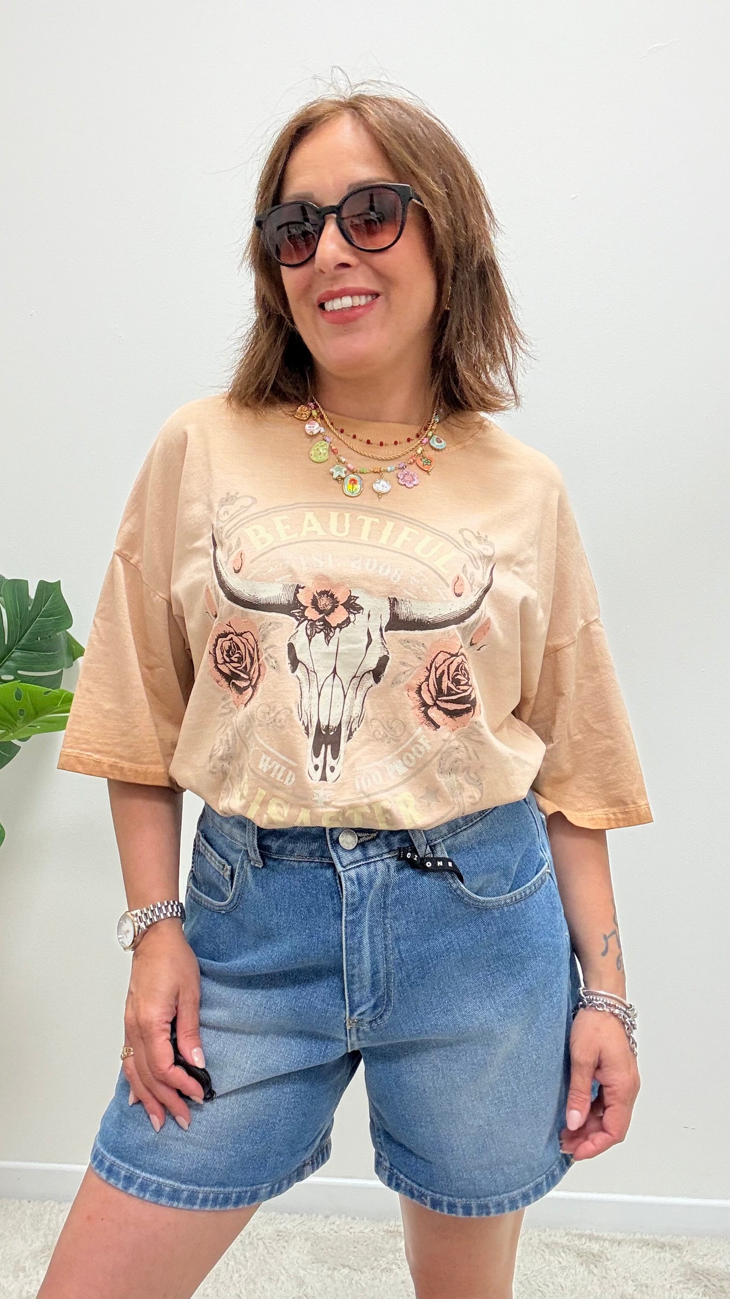 T-shirt rose skull Haveone rosa blush